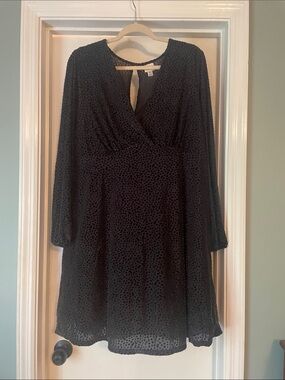 a new day Black Textured Long-Sleeve Surplice A-Line Dress